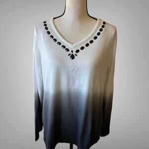 Karen Brooks Long Sleeve White/Black Ombre Sweater Size M